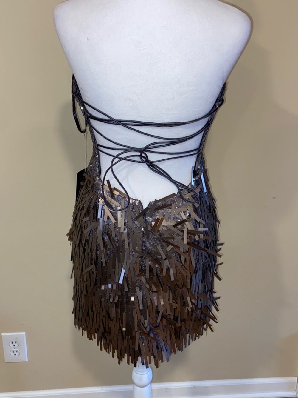 Maggie Sottero Strapless Sequin & Fringe Mini Dress - - Picture 5 of 5
